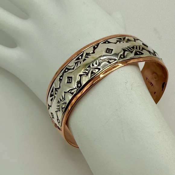 Navajo Copper and Sterling Silver Cuff Bracelet – Signed R.C. Littl – Size 6-7” - Picture 4 of 17
